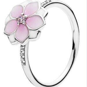Pandora Pink Magnolia bloom Ring with Crystals